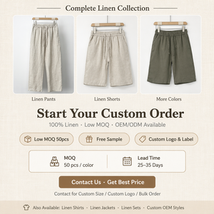 <span class=keywords><strong>Pantaloni</strong></span> da <span class=keywords><strong>Uomo</strong></span> in <span class=keywords><strong>Lino</strong></span> 100% Design Europeo Vestibilità Ampia Vita Elastica Peso Medio Fronte Piatto Eco-Friendly Stile Urbano Servizio OEM - Product Image 6