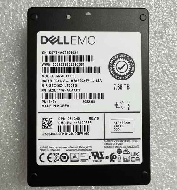 For PM1733 MZ-WLR7T60 Solid State Drive 7.68TB PCIe NVME U.2 2.5 SSD 0Y27TR 0DX74Y 084C40 U.2 SSD U.2 SSD