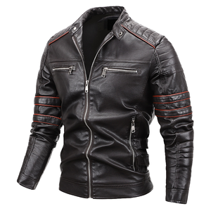 Autumn Europe America New <b>Men</b> Clothing Trend Standing Collar Fashion Slim Fit <b>Men's</b> Leather <b>Jacket</b> <b>Canvas</b> Fabric Plain Dyed - Product Image 5
