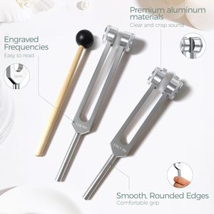 Diapasons de méditation en métal lestés/non lestés 128Hz 136.1Hz 432Hz 528Hz, outils de sonothérapie, ensemble de guérison, modèle LRTF, boîte - Product Image 4