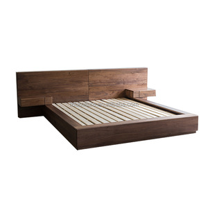 <b>China</b> Factory Direct Custom Made Affordable Solid Wood <b>Bed</b> Frame with Built-in Headboard And Nightstands for 3 Star Hotels - Product Image 4