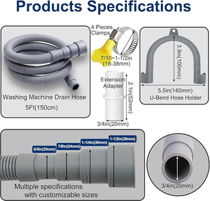 Tuyau de vidange flexible en plastique ondulé gris universel Jade Hill pour lave-linge et lave-vaisselle, pièces d'appareils électroménagers, garantie 1 an - Product Image 4