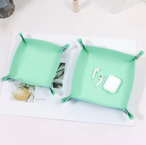 Custom PU Leather <b>Foldable</b> Coin Key Tray Durable <b>Desk</b> Organizer for Home Hotel Restaurant Use Debossed Logo Service - Product Image 2