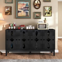 Buffet en bois massif noyer de 60,5 pouces, meuble TV, style moderne du milieu du siècle, armoire de rangement pour salon, 4 portes réglables, hôtel