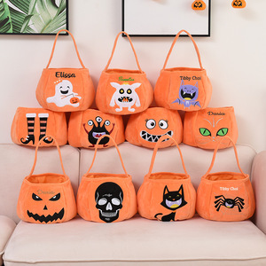 Hot-selling Embroidery Personalized Halloween Decorations Portable Barrel Candy Hand Basket Candy Bag Party Supplies