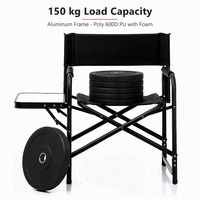 Chaise de camping et de plage pliante noire moderne, légère et portable, confortable, avec table latérale, type chaise de réalisateur