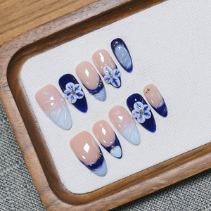 <span class=keywords><strong>Uñas</strong></span> Postizas Hechas a Mano <span class=keywords><strong>de</strong></span> Alta Calidad, Estilo <span class=keywords><strong>Porcelana</strong></span> Azul y Blanca, Accesorios con <span class=keywords><strong>Diseños</strong></span> Personalizados Disponibles, Precio al por Mayor - Product Image 4