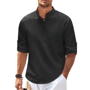 E0111ME41 Chemise à manches longues pour <span class=keywords><strong>homme</strong></span>, col roulé, couleur unie, chemise à carreaux, ananas, hauts décontractés, mode Sehe - Product Image 2