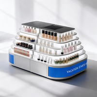 Kiosque de présentation cosmétique avec étagères en verre gris clair, éclairage supérieur, trois tiroirs, pour produits de soin de la peau, certifié CE ETL, pour salon de beauté