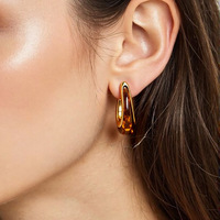Pendientes en Forma de U de Resina Impermeable Color Ámbar, Chapados en Oro de 18K, Acero Inoxidable Antideslustre, Joyería de Moda para Mujer
