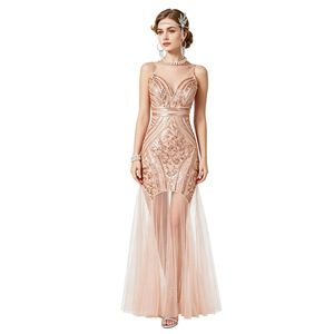 1920s <b>Sequined</b> Evening Gown Long Dress Sweetheart Neckline Sheath Vintage Organza <b>Red</b> Natural Waistline Women Formal Party Wear - Product Image 3