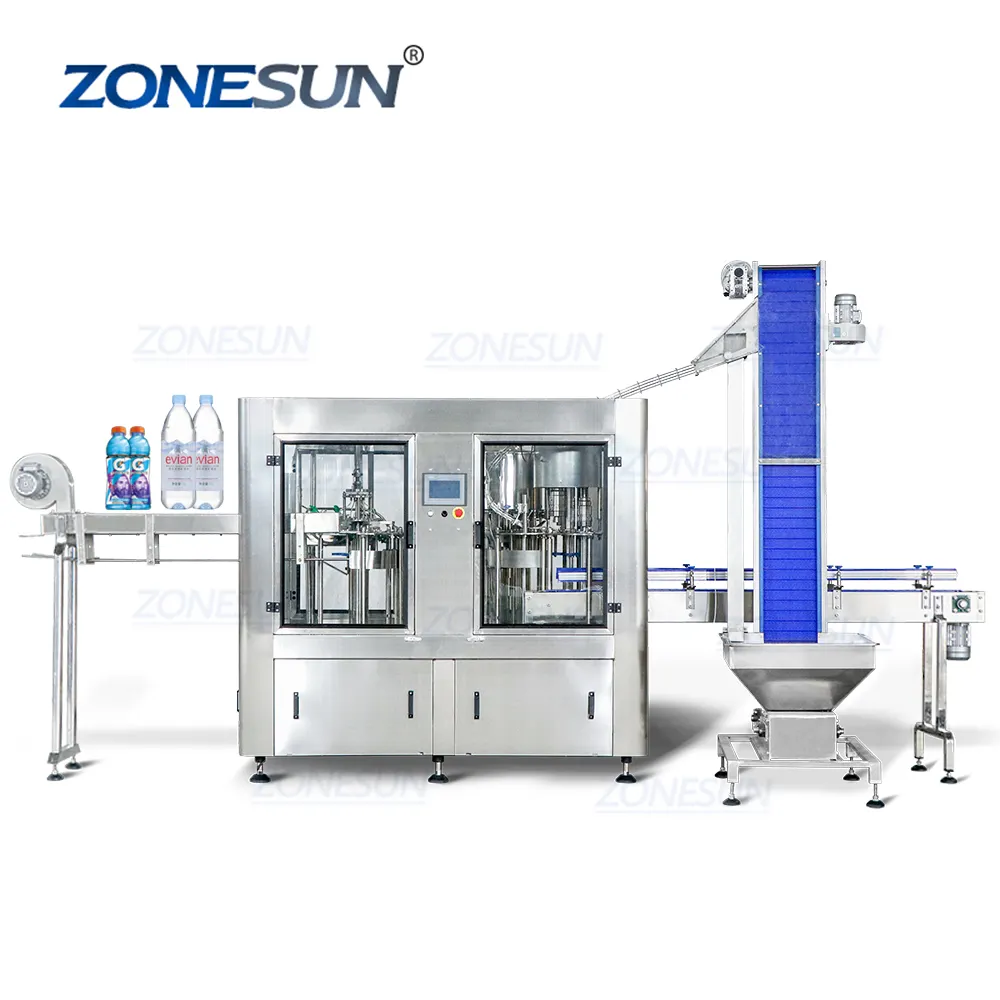 Zonesun máquina de enchimento de líquido, máquina de enchimento de cobertura automática ZS-AFC883 completa 3 em 1 para garrafas de água mineral e bebidas com escala pequena