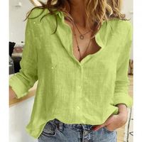 Camisas de lino y algodón de manga larga para mujer, cuello de solapa, botón de un solo pecho, blusa holgada de vacaciones, Tops, ropa, camisa, venta al por mayor