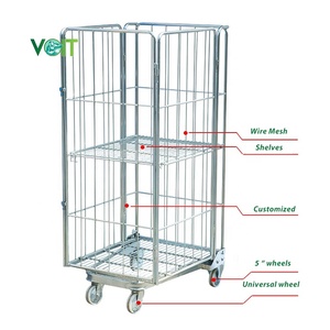 Entrepôt pliable en acier métal stockage blanchisserie 4 côtés <span class=keywords><strong>cage</strong></span> à rouleaux - Product Image 2