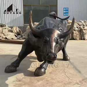 QUYANG grand parc extérieur décoration Art contemporain métal Animal Statue grandeur nature Bronze cuivre taureau Statue - Product Image 4