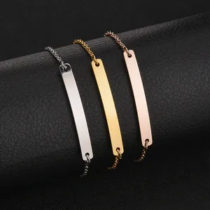 Pulseiras gravadas personalizadas de aço inoxidável, bracelete de mão e pulseiras de aço inoxidável para homens e mulheres