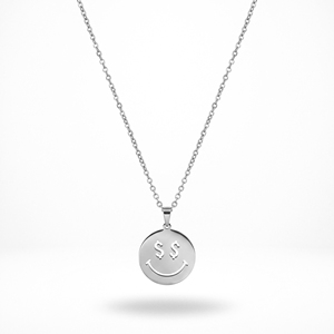 QIAOREN 11782 Collier tendance en acier inoxydable avec pendentif rond doré motif visage souriant et yeux, accessoire pour hommes et femmes américains et européens - Product Image 4