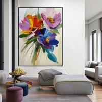 Peinture à l'huile florale colorée sur toile, art mural moderne fait main, imperméable, écologique, sans cadre, belles fleurs abstraites 60x90cm