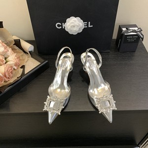 2023 Spring Gold Silver Fashion Women Slipper Crystal Buckle <b>Pointed</b> <b>Toe</b> on Ladies Mules Thin High Heel Pumps 7CM - Product Image 4