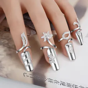 Fashion Gold Silver Color Adjustable Fingernail Protective Cover Jewelry Nail Ring