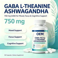 Capsules GABA en marque blanche OEM, 120 unités, avec L-Théanine et Ashwagandha, Complément alimentaire