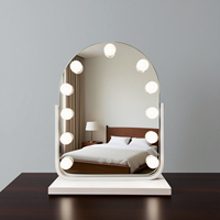 Modern Arch Vanity Mirror LED Display Screen Adjustable Brightness Touch Switch Freestanding Metal Glass Construction Makeup