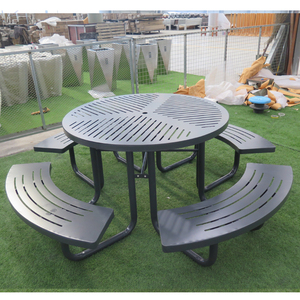 Mesa de Picnic Circular de <span class=keywords><strong>6</strong></span> plazas de Metal expandido para exteriores, silla exterior para restaurante, mesa de Picnic redonda comercial con agujero para paraguas - Product Image 5