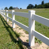 Kit de clôture d'angle en PVC blanc à 2 rails pour pâturage de chevaux, économique, en vinyle, facile à assembler, léger, pour petit ranch, modélisation 3D