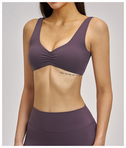 Soutien-gorge de sport SHELL le plus vendu, à faible MOQ, froncé à l'avant, avec coussinets amovibles, <span class=keywords><strong>dos</strong></span> <span class=keywords><strong>nu</strong></span>, décolleté en V profond, séchage rapide, confortable, pour gym et yoga - Product Image 3