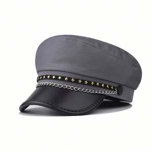 Boina de Moda Británica 2025 con Estrella de Cinco Puntas, Gorra de Capitán con Cadena y Visera de PU, Tendencia Primavera-Otoño - Product Image 5