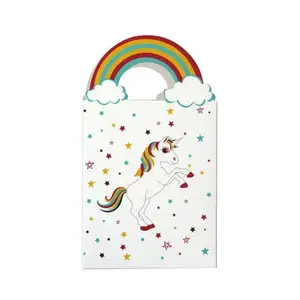 Saco de papel de arco-íris de seu logotipo, saco eco-amigável para crianças, sacos de transporte pequena e listras de papel doce para presente de natal