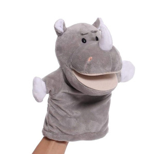 7846 Adorable peluche Animal rhinocéros marionnettes à main jouets avec <span class=keywords><strong>bouche</strong></span> ouverte pour jeu de rôle préscolaire contes peluche rhinocéros marionnette - Product Image 2