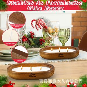 Wooden Oval <b>Candle</b> Holder Scented Aromatic <b>Candle</b> Bowl With 2 <b>Wicks</b> Solid Wood Eco Friendly Christmas Decoration - Product Image 3