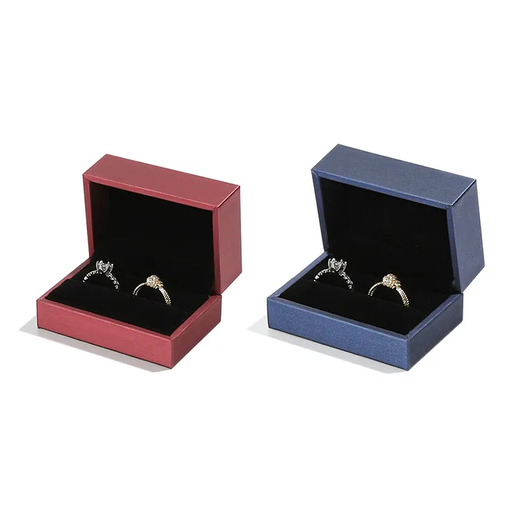 Versand bereit Samt futter Doppel ringe Box benutzer definierte Logo-Druck Paar Ring boxen Leder Schmuck Verpackung für die Hochzeit