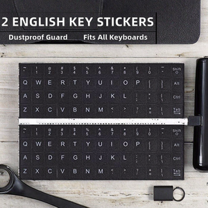 2 pegatinas de plástico para teclado, a prueba de polvo, con letras de repuesto universales, letras blancas, fondo negro, para ordenador - Product Image 1