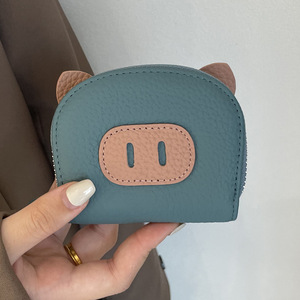 <span class=keywords><strong>Portefeuille</strong></span> haut de gamme en cuir véritable avec détails de coutures contrastées, motif visage de cochon et design de rangement multifonctionnel - Product Image 6