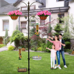 Mangeoire à oiseaux en métal TJ-026, piquet de 2,3 m avec mangeoire, abreuvoir et jardinière pour utilisation en extérieur dans le jardin - Product Image 2