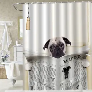 Rideau de douche en tissu polyester, anti-moisissure, en tissu étanche avec le chien, lire le journal, vente en gros