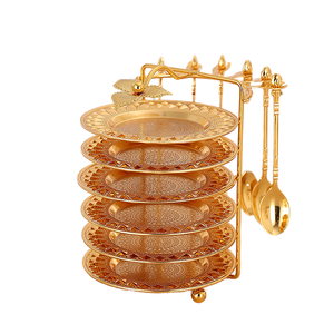 Ensemble de plateau à fruits et cuillère en métal Art Déco avec fonction de changement de couleur pour le thé de l'après-midi, plateau à gâteaux, plateau à collations, plateau de mariage/Eid - Product Image 1