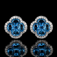 Ensemble de bijoux, bague, boucles d'oreilles, collier en cristal bleu pointu, élégant et luxueux, trèfle à quatre feuilles, nouveau modèle pour femmes, vente en gros