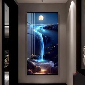Pintura Decorativa Personalizada al por Mayor con Paisaje Lunar, Pintura de Porcelana de Cristal con Luz LED para Sala de Estar y Dormitorio - Product Image 3