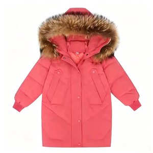 Manteau long et épais en peluche à capuche pour enfants - Manteau d'hiver en coton matelassé pour filles avec un grand col pour une protection contre le vent et une chaleur optimale en extérieur - Product Image 6