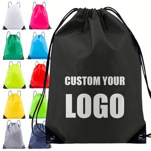 Sac de sport en polyester avec cordon de serrage, sac à dos en nylon uni, sacs à cordon personnalisables avec impression de logo de marque – Vente en gros - Product Image 1