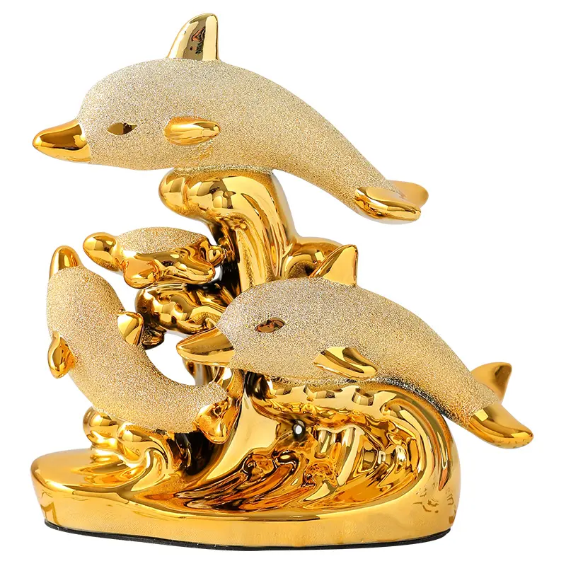 Европейские фигурки золотых животных, дельфинов, статуэтка для свадьбы, украшение для дома, подарок