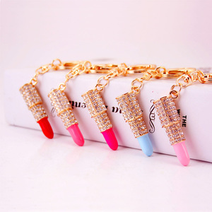Colorful Lipstick Keychain Rhinestone Diamond Lipstick Women Pendant Crystal Lipstick Keyring for Women's Handbag Accessories