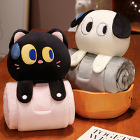 Couverture de maison 2-en-1 en polyester 100% à motif dessin animé, pliable, utilisable comme châle de sieste, coussin animaux en peluche, technique tricotée, petite taille