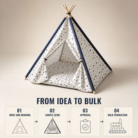 Tente tipi pour animaux de compagnie |   Tente pour chat en lin et toile imprimée avec poteaux en bois |   Tentes pour animaux de compagnie personnalisées OEM ODM