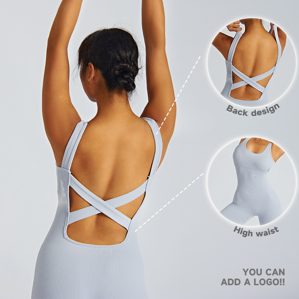 JIEJIN Brand New Women Sexy Back One Piece Fitness Tummy Control Yoga Clothes Seamless Yoga Jumpsuits