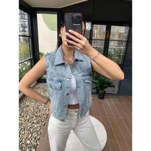 Chaleco Vaquero con Adornos de Perlas, Top Corto sin Mangas para Mujer, 100% Algodón Lavable, Chaqueta Vaquera a la Moda - Product Image 3