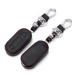 Étui à clés en cuir pour télécommande de voiture, housse de clé pour <span class=keywords><strong>Fiat</strong></span> <span class=keywords><strong>500</strong></span> Ducato Panda 500L Punto Lancia Musa pour Citroen Jumper pour Peugeot Boxer - Product Image 1